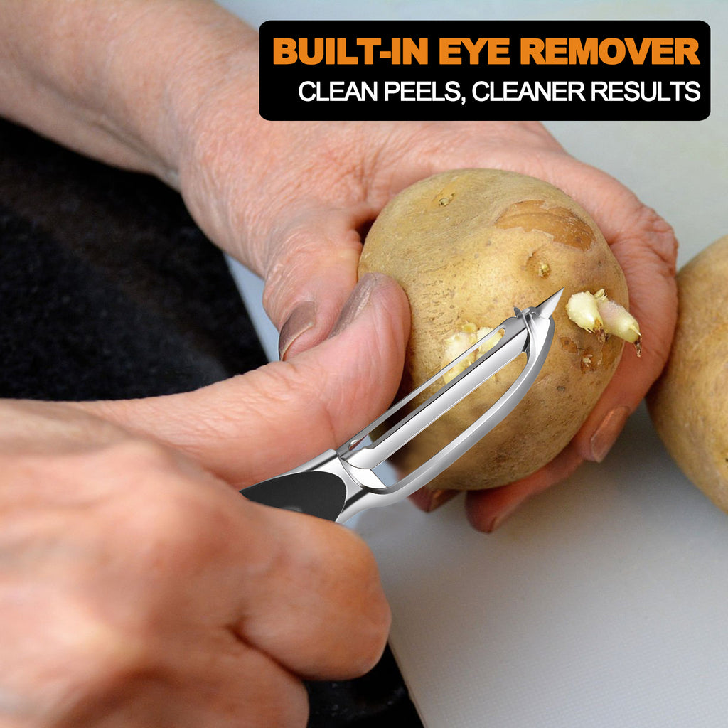 Potato Peeler Set, 2 Pack Y Peeler & Straight Peeler, Upgraded Ergonomic Easy-Grip Handle, Ultra Sharp Stainless Steel Vegetable Peelers for Carrots, Apples, Cucumbers