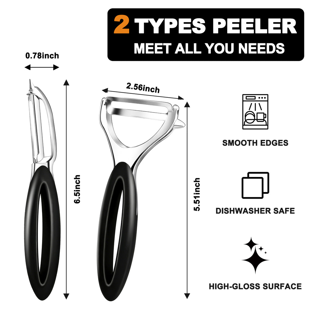 Potato Peeler Set, 2 Pack Y Peeler & Straight Peeler, Upgraded Ergonomic Easy-Grip Handle, Ultra Sharp Stainless Steel Vegetable Peelers for Carrots, Apples, Cucumbers