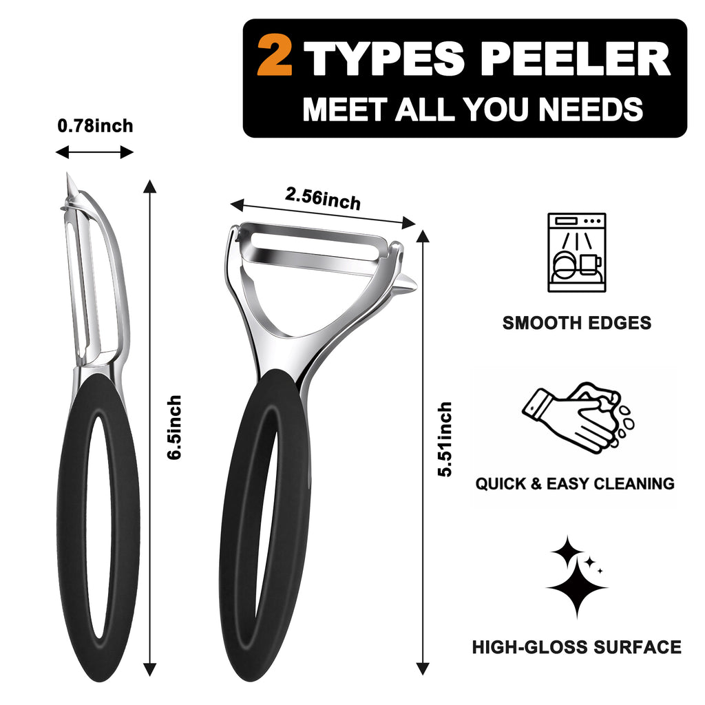 Potato Peeler Set, 2 Pack Y Peeler & Straight Peeler, Upgraded Ergonomic Easy-Grip Handle, Ultra Sharp Stainless Steel Vegetable Peelers for Carrots, Apples, Cucumbers